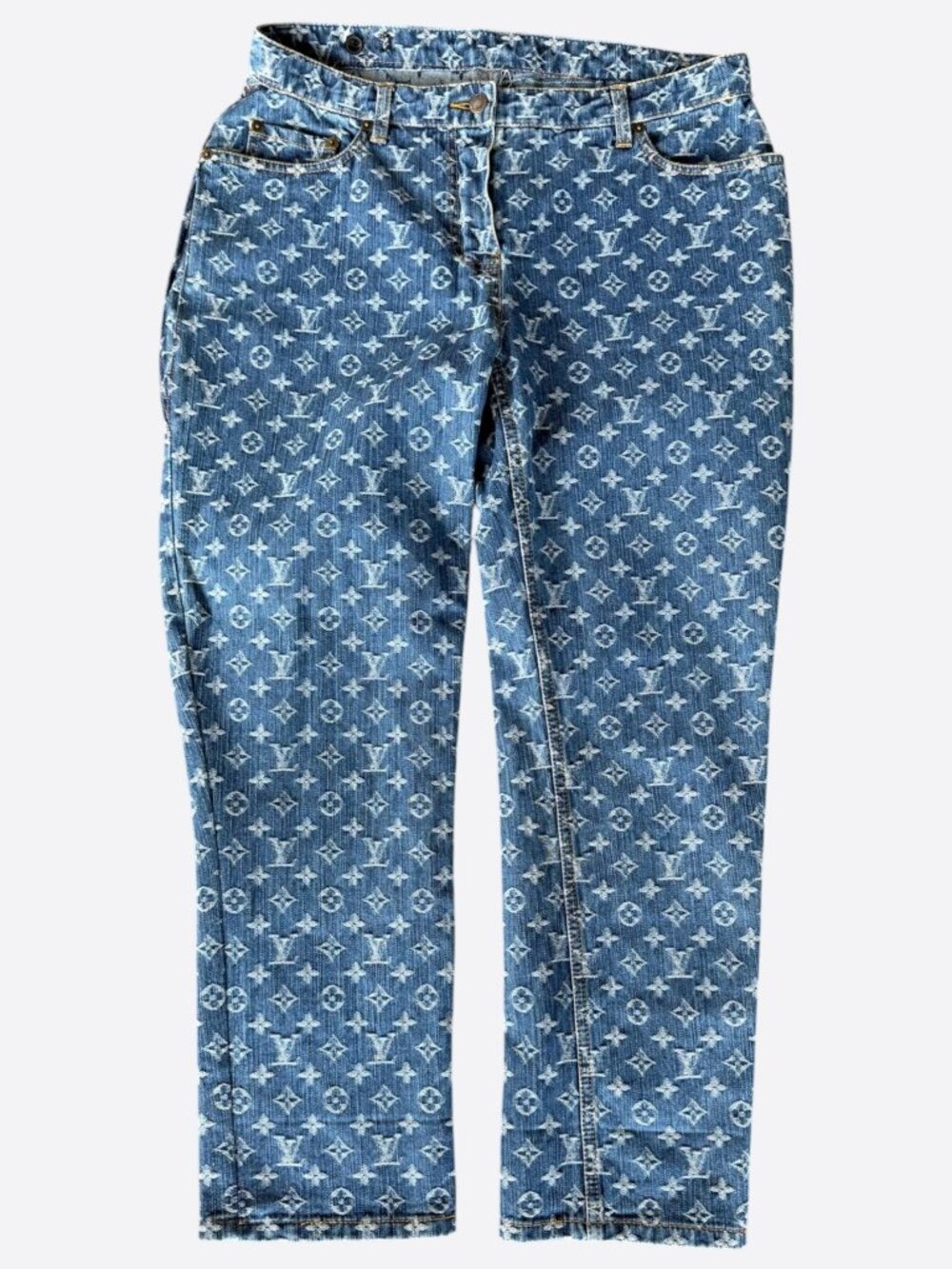 Louis Vuitton Blue & White Monogram Women's Jeans